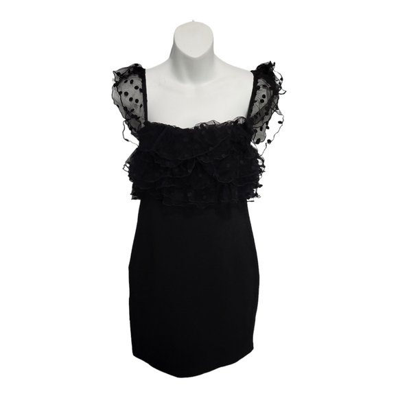 Forever 21 Little Black Mini Dress Size Medium Ruffle Mesh Fancy Gothic Wedding - Picture 1 of 7